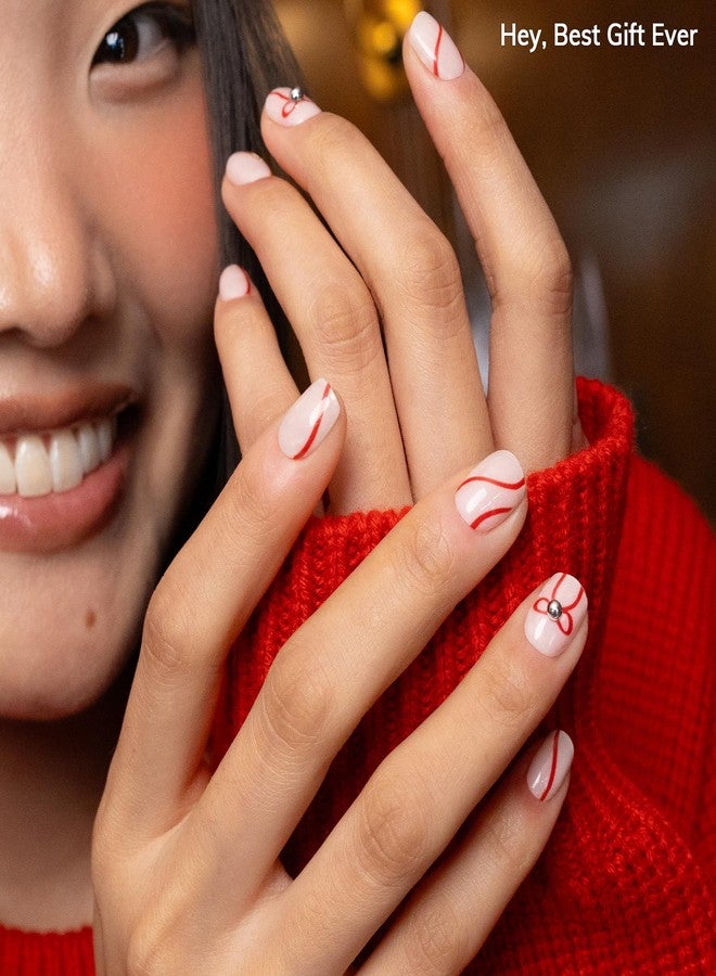Heyhae Semi Cured Gel Nail Strips | No LED Lamp Needed | Holiday, Red, Neutral | Easy Apply & Remove, Salon Quality | Includes 28 Strips, 1 Prep Pad, Nail File & Wooden Stick - Image 5